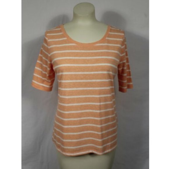 Talbots Tops - Talbots Orange Striped Scoop Cotton Tee sz S